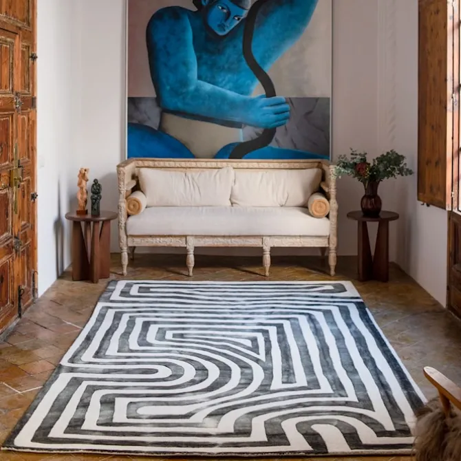 DD Psychedelic Labyrinth Rug Charcoal