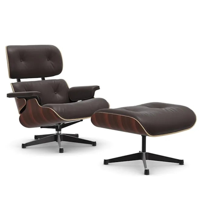 Eames Lounge Chair & Ottoman Santos Palisander svart/polert base