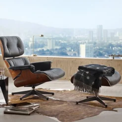 Eames Lounge Chair & Ottoman Santos Palisander svart/polert base