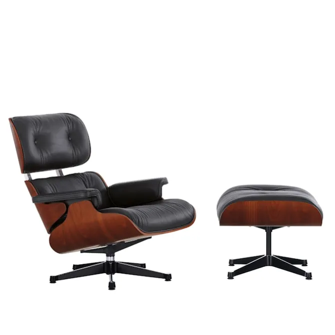 Eames Lounge Chair & Ottoman svartbeiset valnøttsort/polert bunn