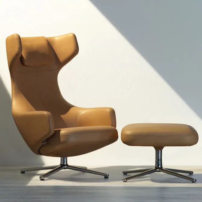Grand Repos lenestol & Repos Ottoman fotskammel Polished