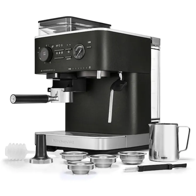 Halvautomatisk espressomaskin med kvern støpejern sort 5KES6551EBK