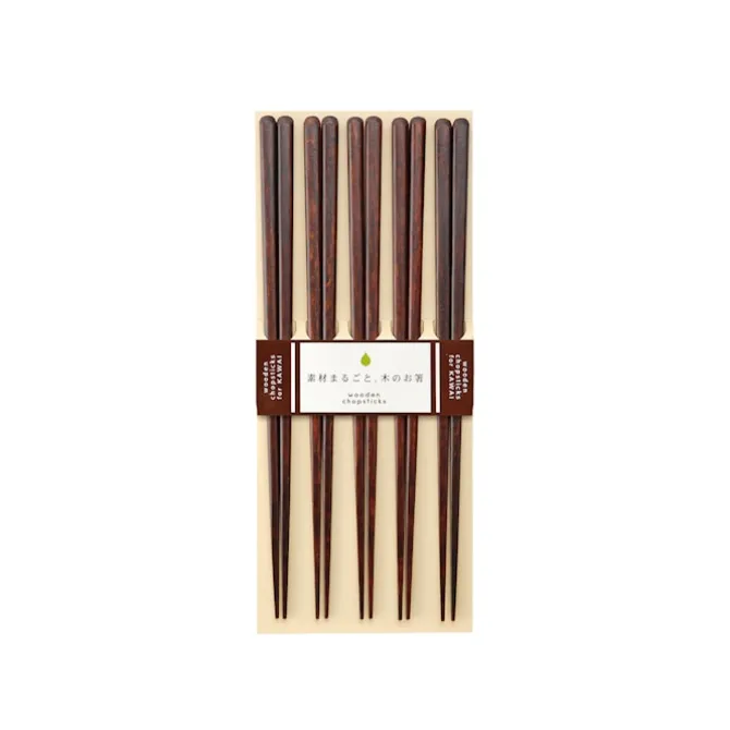 Kawai Plain Wood Chopsticks Brown - Set of 5