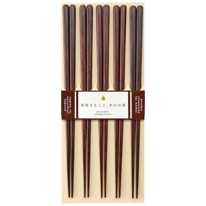 Kawai Plain Wood Chopsticks Brown - Set of 5