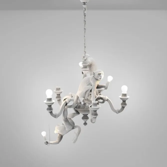 Monkey Chandelier Lamp, White