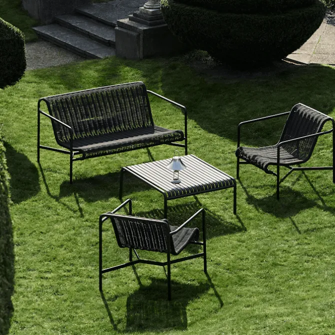 Palissade cord loungegruppe med loungesofa, 2 loungestoler & lavt tredgårdsbord