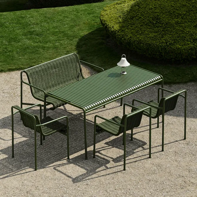 Palissade cord spisegruppe med matbord, 2 karmstoler & 1 hagebenk med armlener