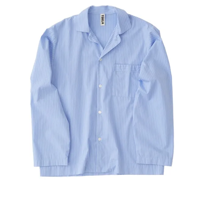 Poplin Pyjamas Shirt Blue Pin Stripes