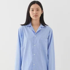 Poplin Pyjamas Shirt Blue Pin Stripes