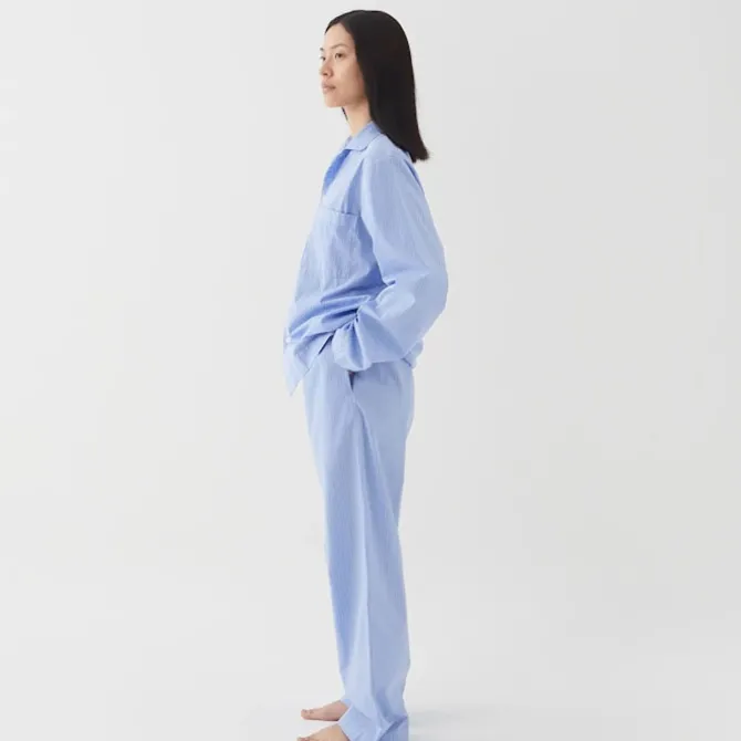 Poplin Pyjamas Shirt Blue Pin Stripes