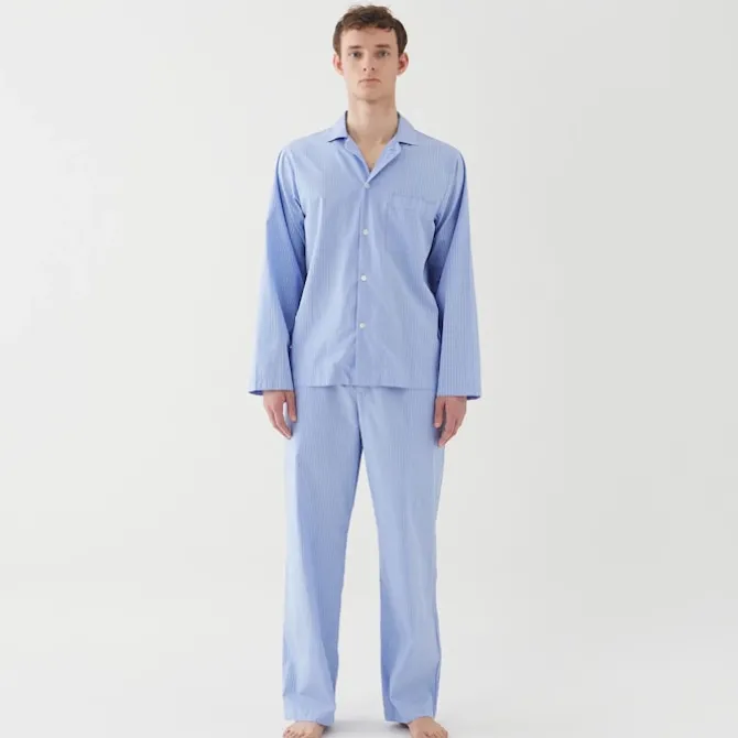 Poplin Pyjamas Shirt Blue Pin Stripes