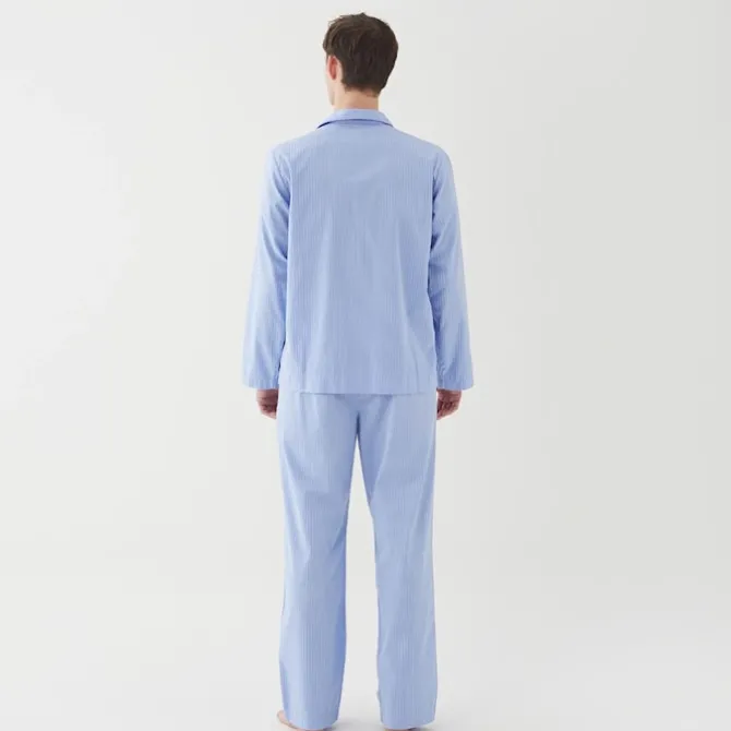 Poplin Pyjamas Shirt Blue Pin Stripes