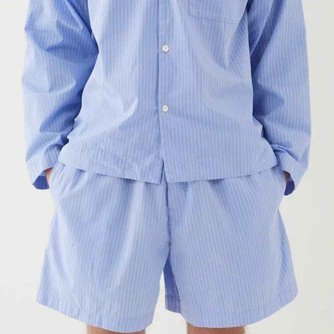 Poplin Pyjamas Shorts Blue Pin Stripes