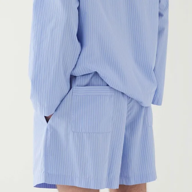 Poplin Pyjamas Shorts Blue Pin Stripes