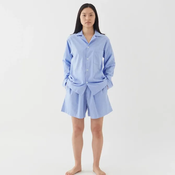 Poplin Pyjamas Shorts Blue Pin Stripes