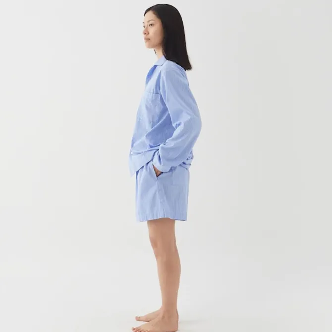 Poplin Pyjamas Shorts Blue Pin Stripes