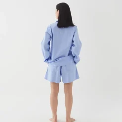 Poplin Pyjamas Shorts Blue Pin Stripes