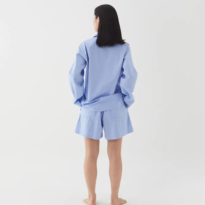 Poplin Pyjamas Shorts Blue Pin Stripes