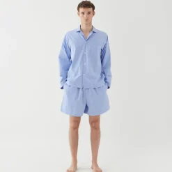 Poplin Pyjamas Shorts Blue Pin Stripes