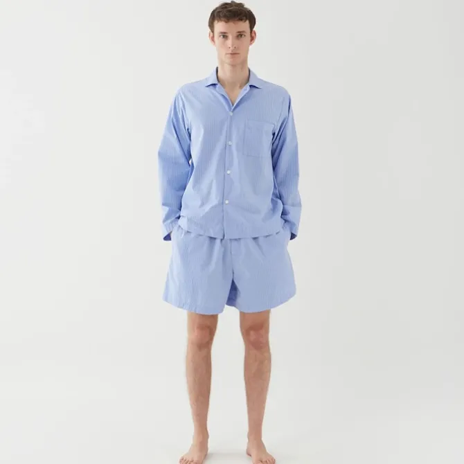 Poplin Pyjamas Shorts Blue Pin Stripes