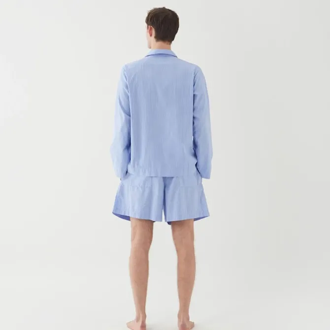 Poplin Pyjamas Shorts Blue Pin Stripes