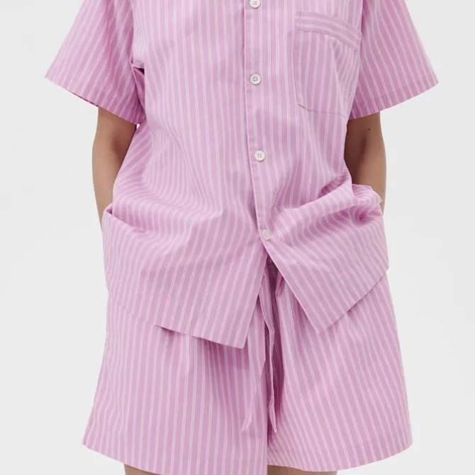 Poplin Pyjamas Shorts Purple Pink Stripes