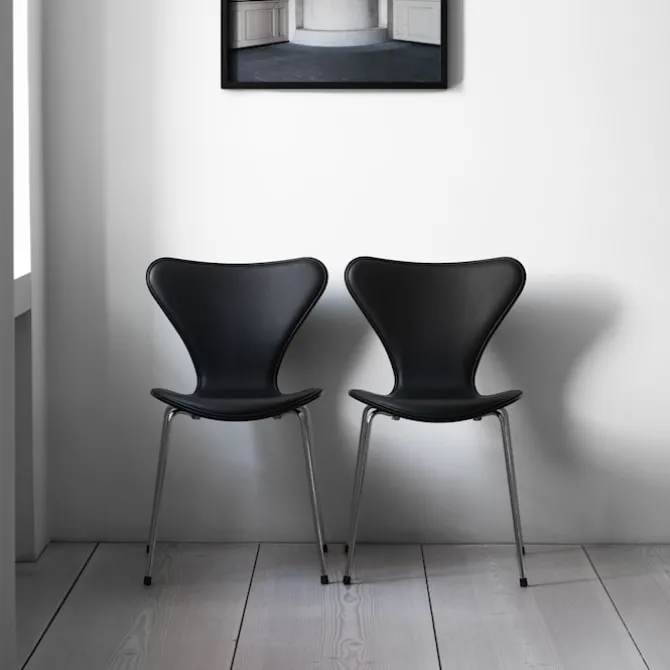 Series 7 stol 3107 heltrukket lær stålramme krom