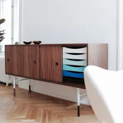 Sideboard Warm med lådor Dark oiled oak White/Yellow